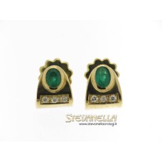 Orecchini oro giallo 18kt con smeraldi brasiliani e diamanti taglio a brillante ct 0,20 colore H purezza IF, grammi 9,60